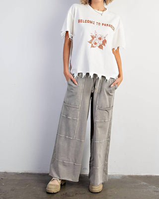 Easel - Distressed Hem Terry Knit Top