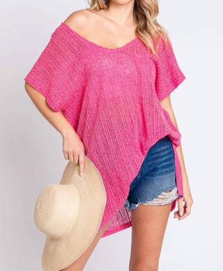 Trendsi - GeeGee Short Sleeve Side Slit Knit Cover Up Dress