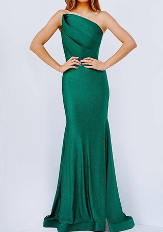 Jovani - One-shoulder Draped Glitter Gown