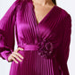 Joseph Ribkoff - Pleated Satin Belted Midi Wrap Dress