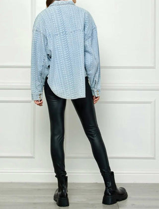 Trendsi - Veveret Button Up Dropped Shoulder Denim Top