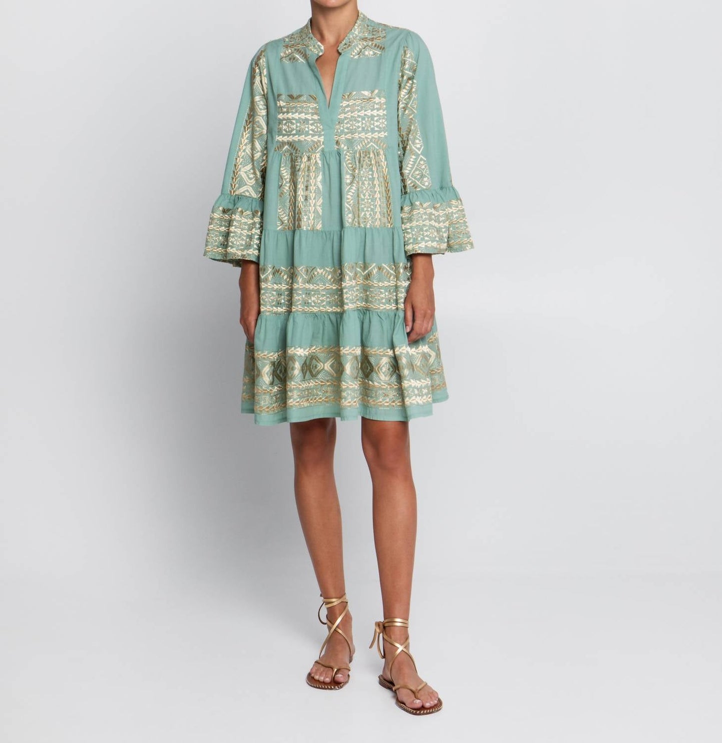 Greek Archaic Kori - Adrianne Short Ruffle Sleeve Dress