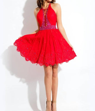 Rachel Allan - Lace Open Back Short Prom Dress