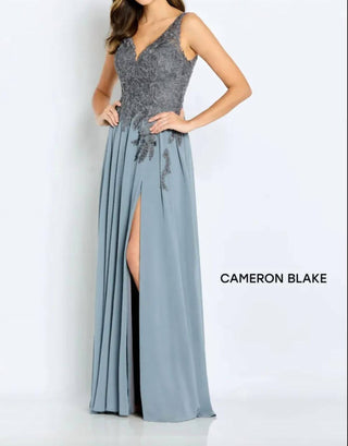 Cameron Blake - V-Neck Beaded Lace Evening Gown
