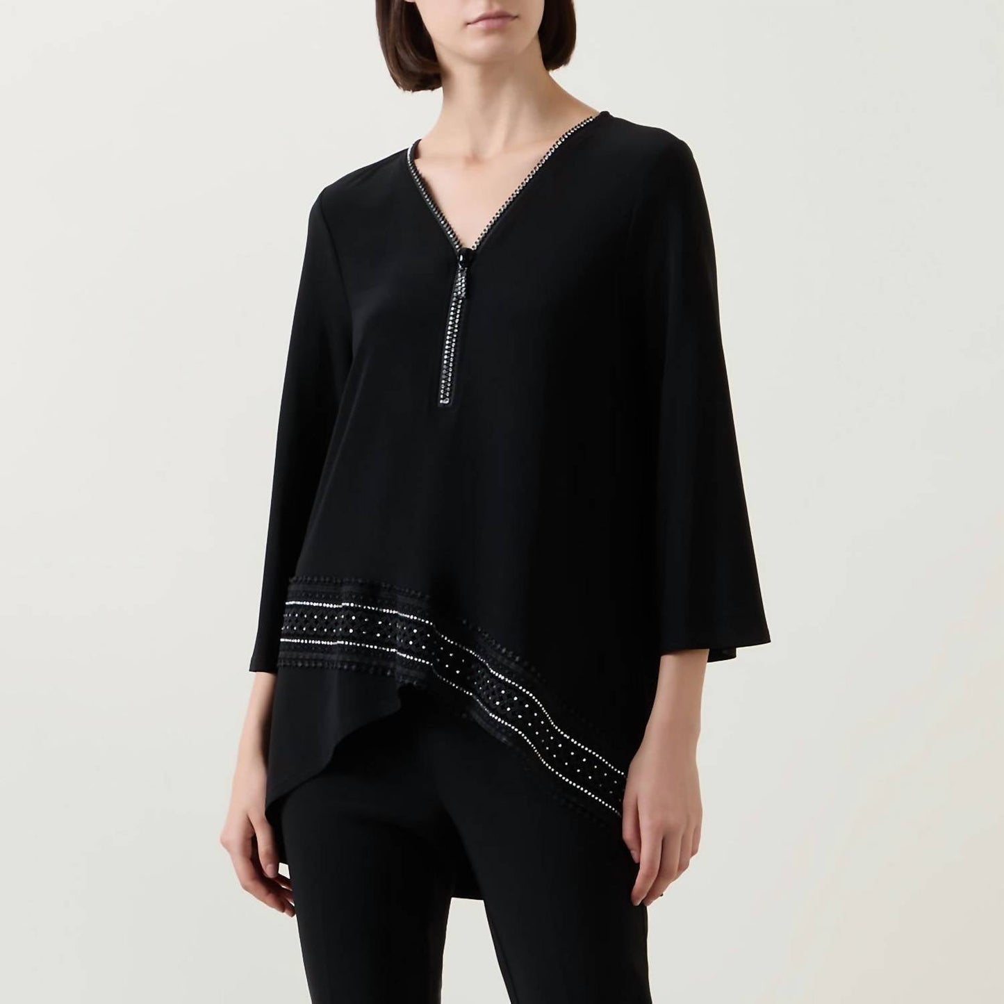 Joseph Ribkoff - Embellished Chic Zipper V-neck Top