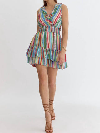 Entro - Fiesta Stripe Sleeveless Ruffle Dress
