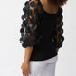 Joseph Ribkoff - Dots Appliqué Mesh Sleeve Top
