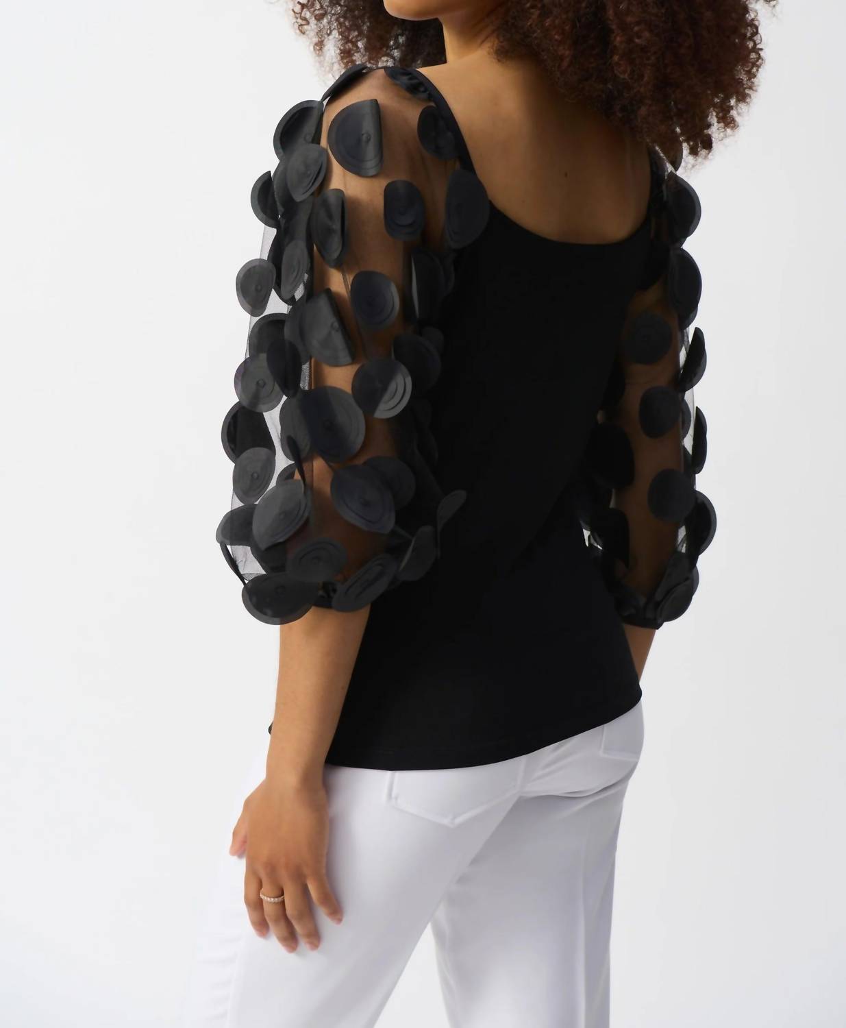Joseph Ribkoff - Dots Appliqué Mesh Sleeve Top