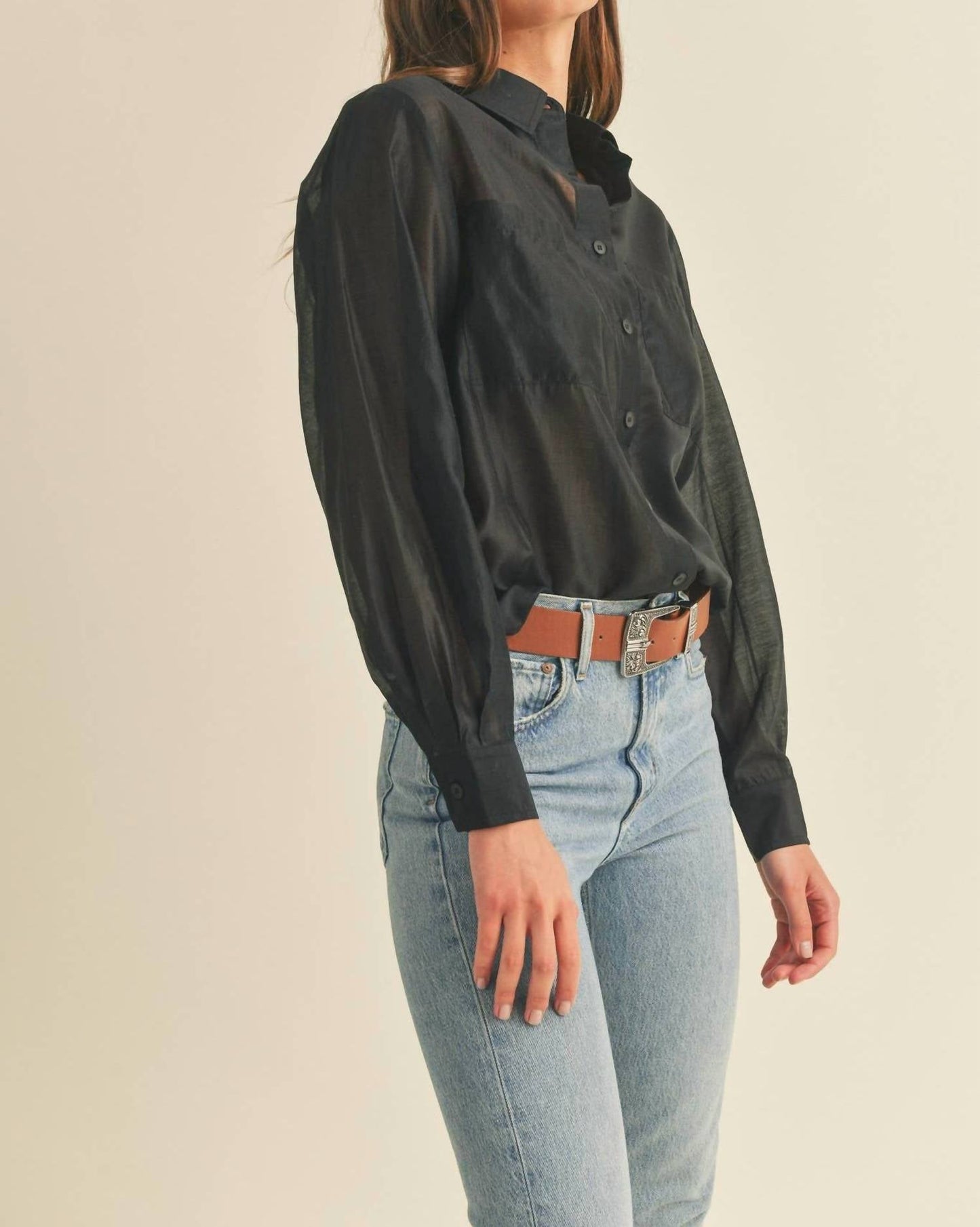 &Merci - SHEER COLLARED BUTTON-DOWN SHIRT