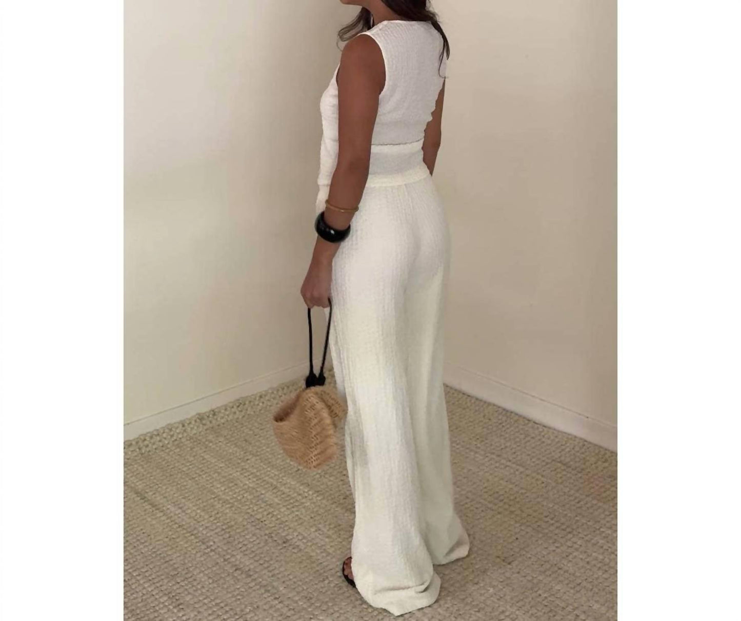 Et Clet - Textured Vest Top And Wide Leg Pants Sets