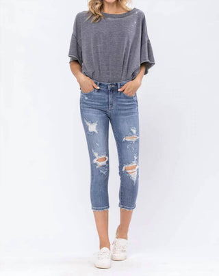 Judy Blue - Mid-rise Destroyed Capri Jeans - Plus