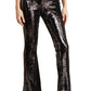 Topshop Sequin Flare Trousers in Black, Size 8