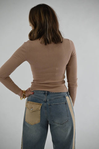 Ee:Some - Mineral Washed Drawstring Side Stripe Jeans