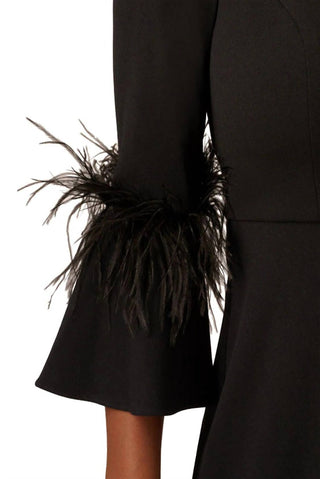 Adrianna Papell - Bateau Neck Feather Trim Sheath Crepe Dress