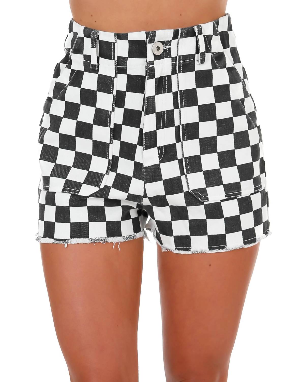 Papermoon - Got Your Number Checker Denim Shorts