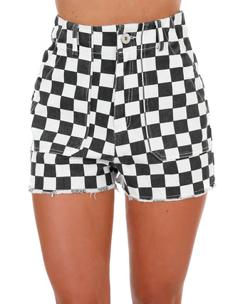 Papermoon - Got Your Number Checker Denim Shorts