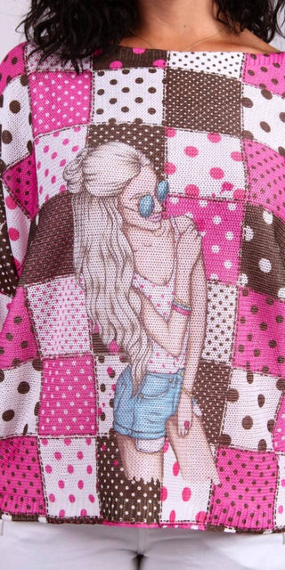 Gigi Moda - Daria Checker Girl Print Batwing Sweater