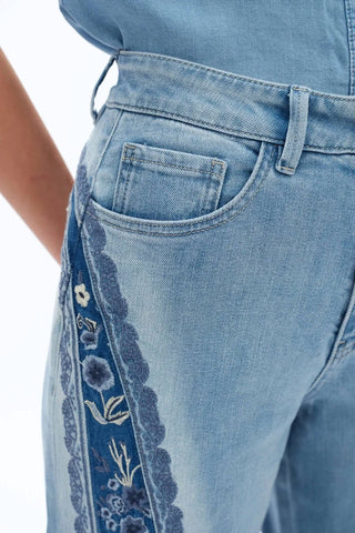 Bayeas - High Rise Embroidered Patchwork Jeans