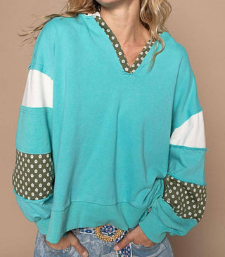 Pol - V-neck Balloon Floral Patch Hoodie