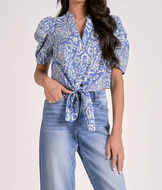 Elan - Short Sleeve Puff Sleeve Tie-front Top