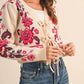 &Merci - Floral Knit Tie-front Cropped Sweater Cardigan