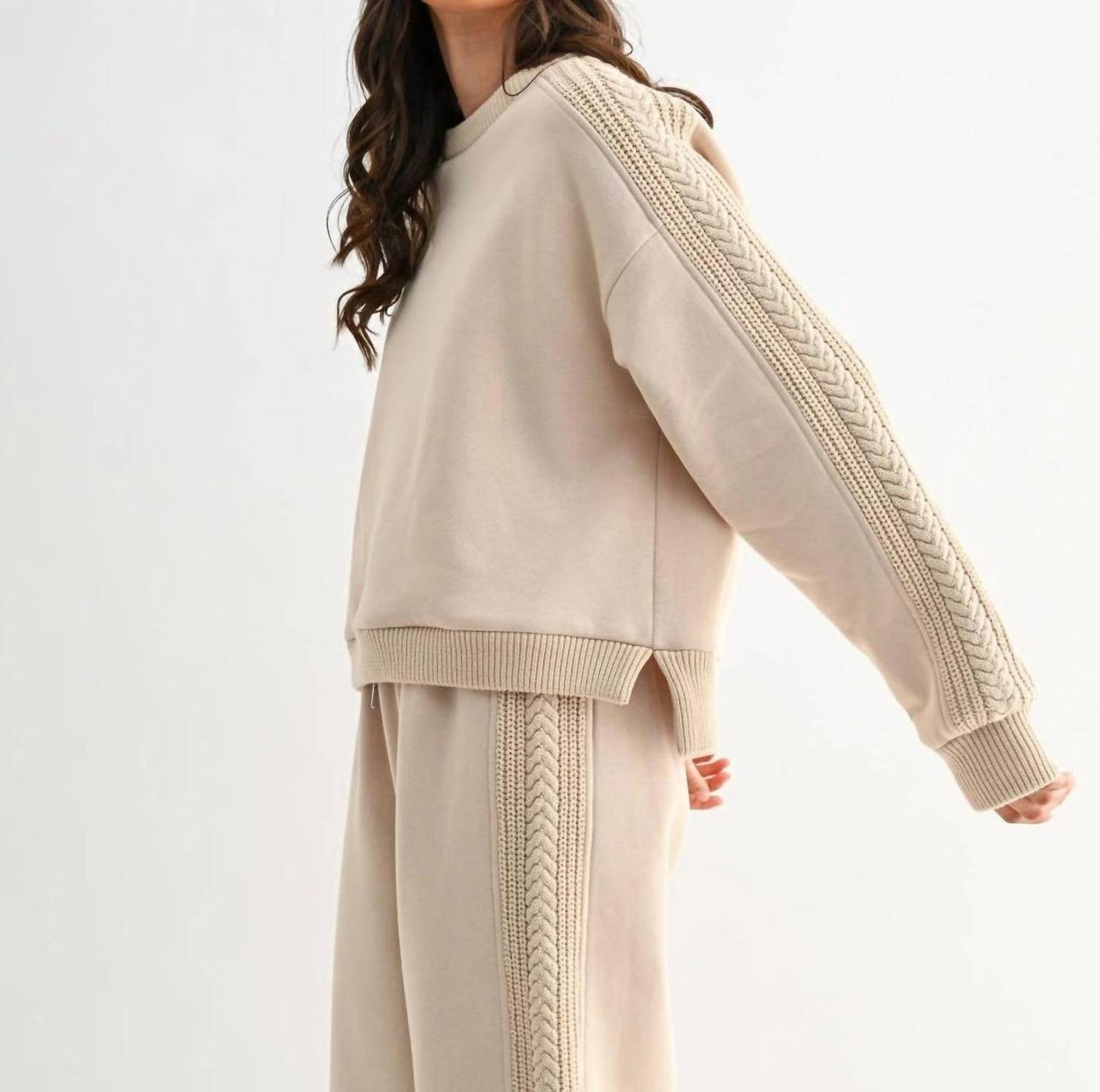 Camellia - Cable Knit Trim Oversized Lounge Set