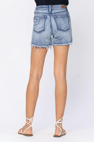Judy Blue - Patch + Wash-out Jean Shorts