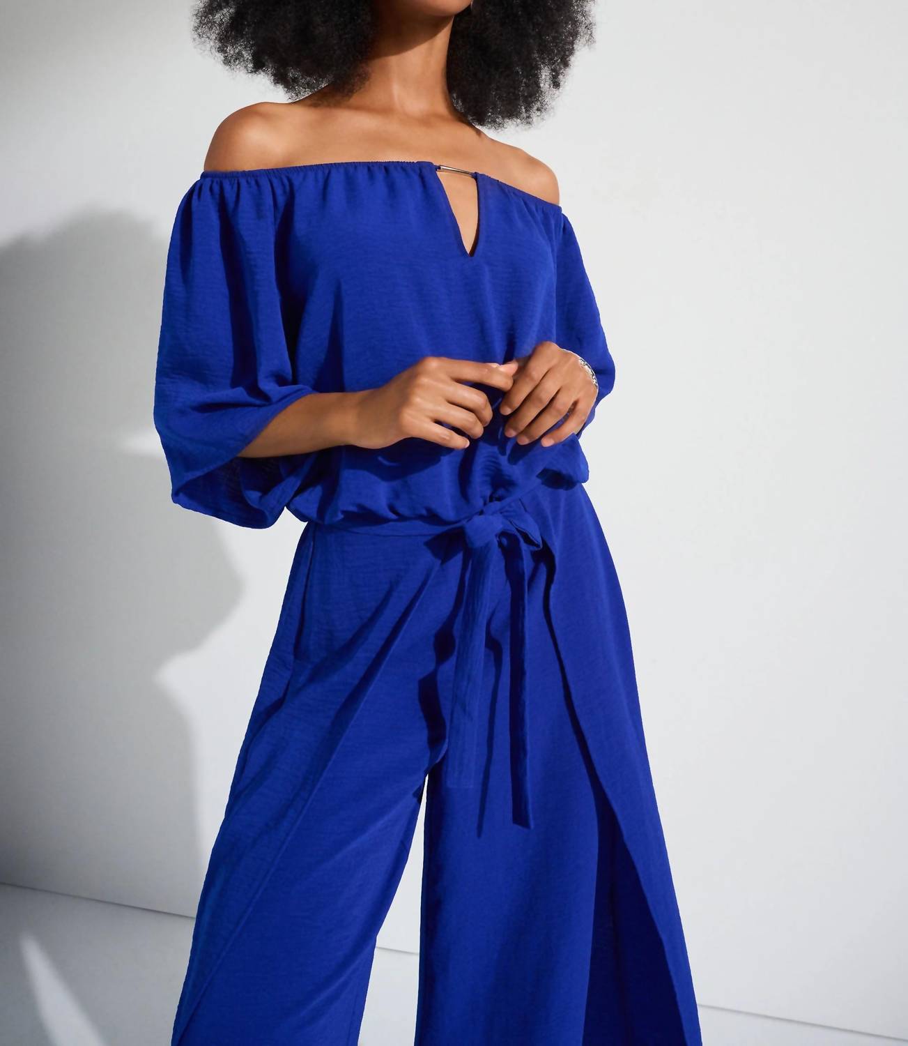 Joseph Ribkoff - Off-shoulder Belted Wide Leg Jumpsuit
