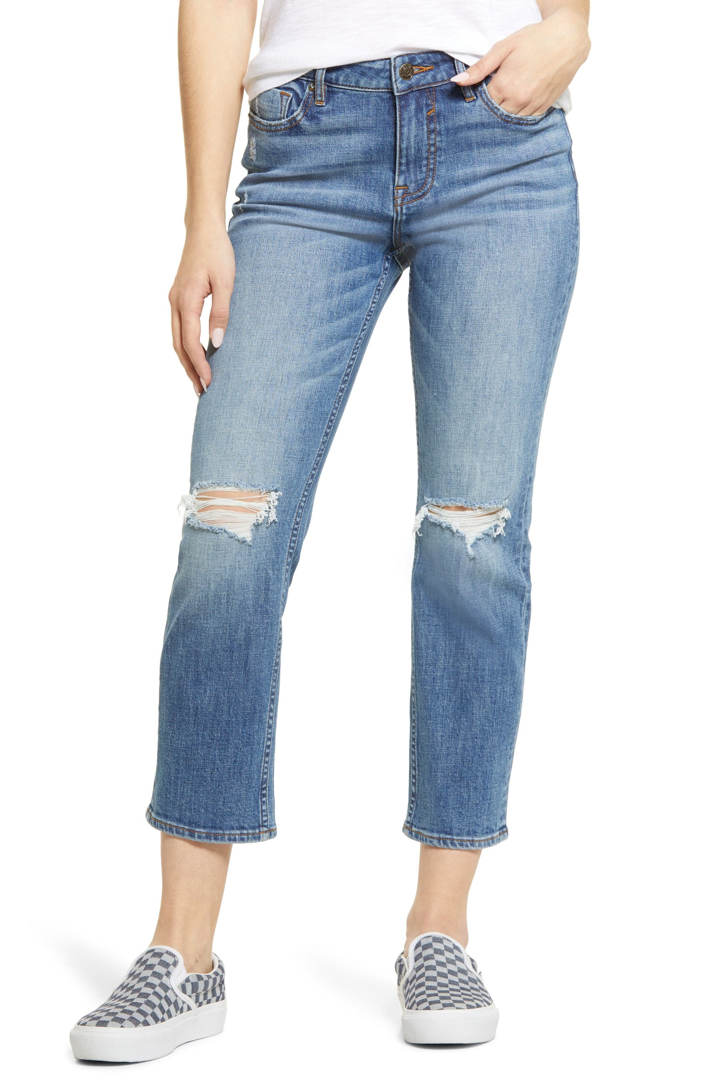 Women's Vigoss Stevie Ripped High Waist Crop Jeans, Size 25 - Blue