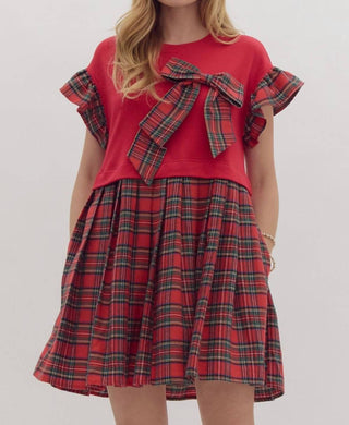 Entro - Tartan Plaid with a Bow Dress
