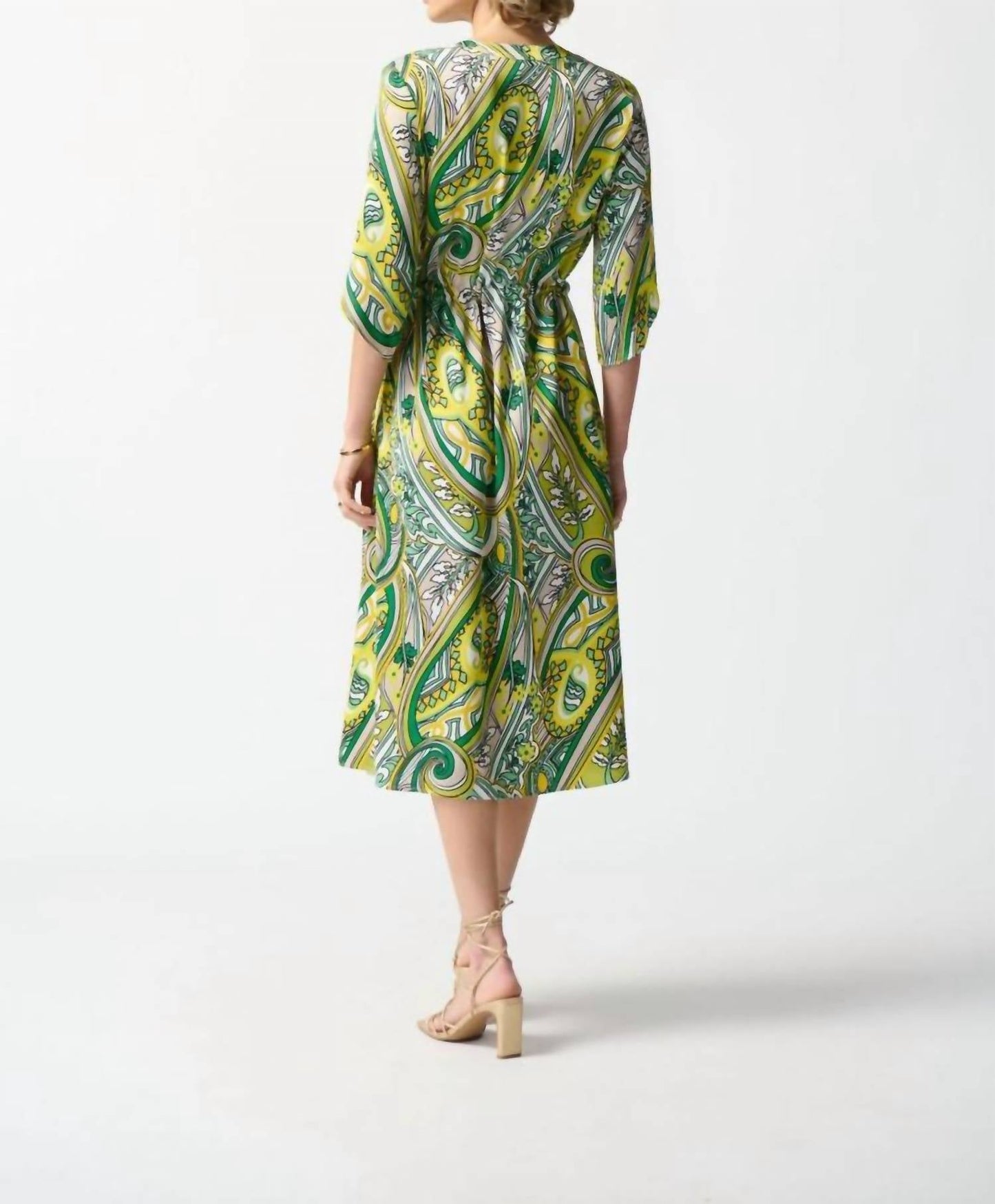 Joseph Ribkoff - Paisley Print Waist Tie Satin Midi Shirt Dress