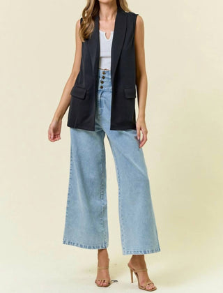 Doe And Rae - Black Shawl Neck Open Front Knit Vest Blazer