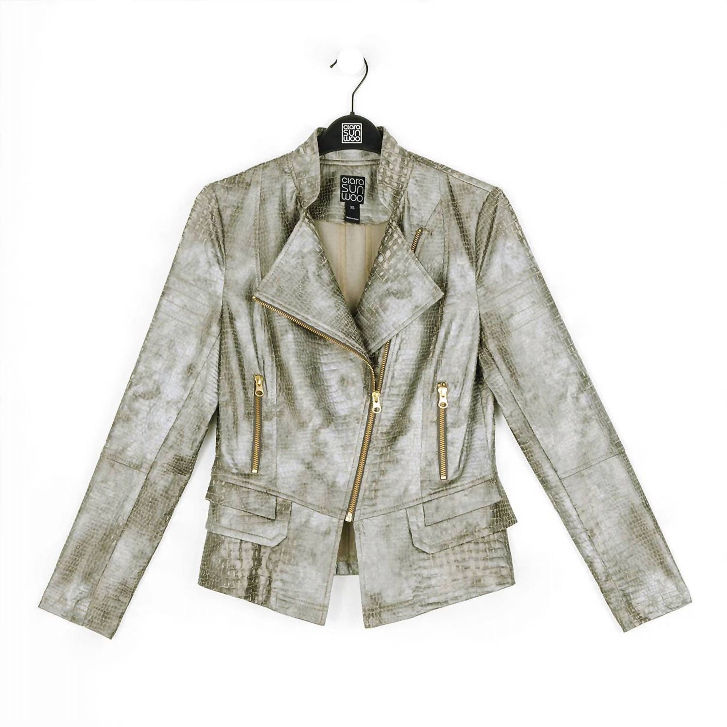 Clara Sunwoo - Liquid Leather Textured Biker Jacket