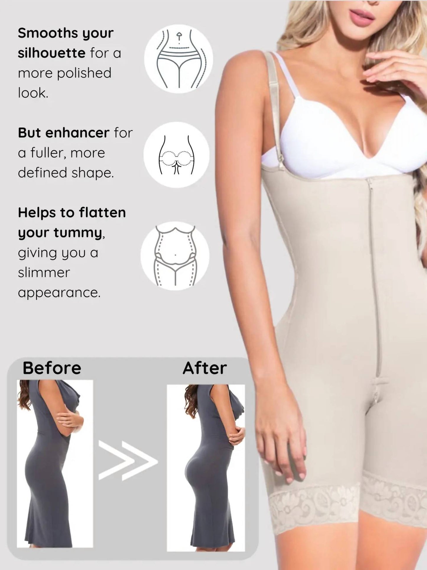 Siluets - Braless Mid-thigh Minimizer Bodysuit – Full Body Shaping & Everyday Comfort