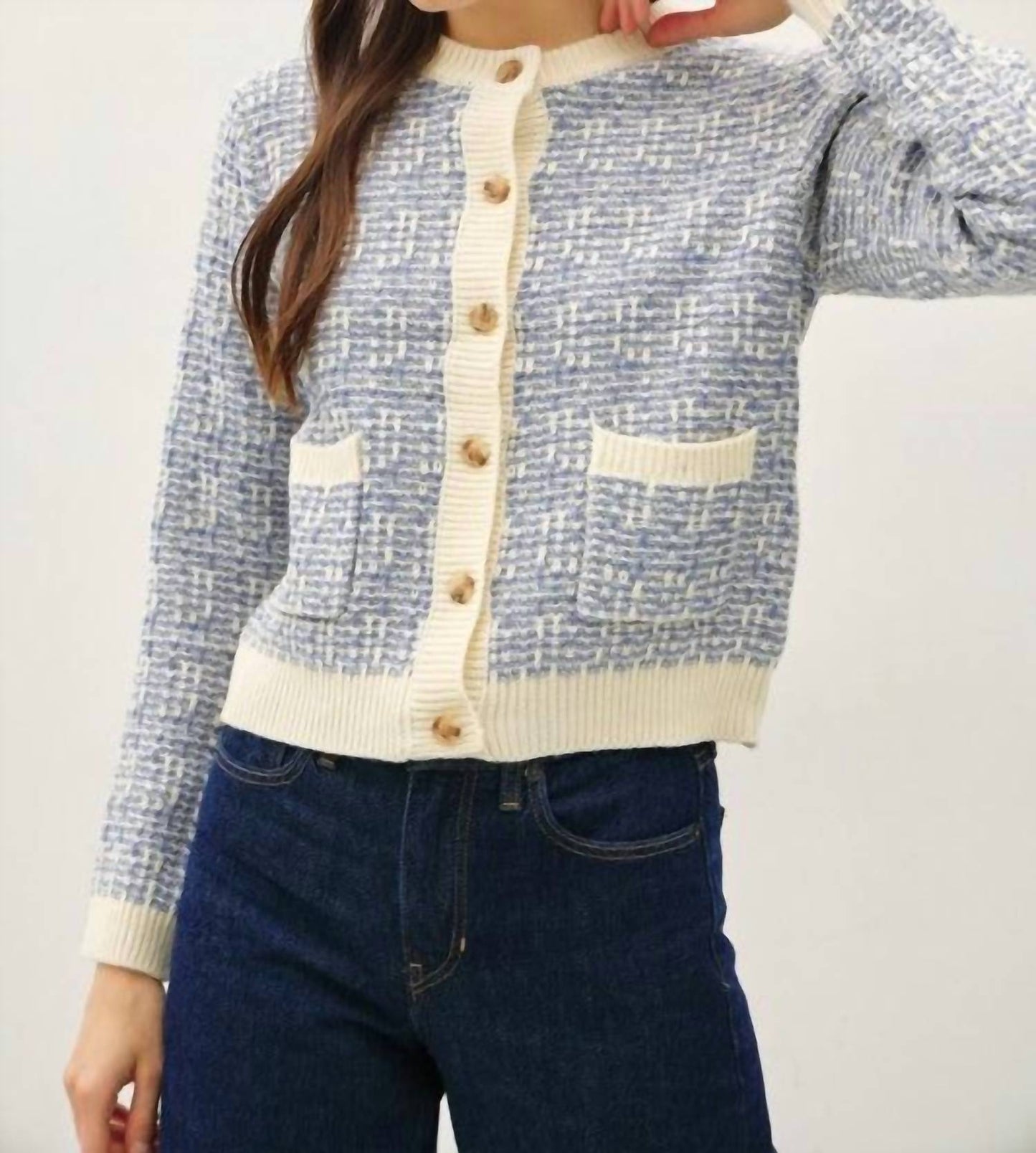 Be Cool - Timeless Polished Tweed Knit Crewneck Cardigan
