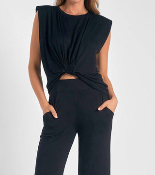 Elan - CREWNECK CAP SLEEVE TWIST TOP