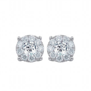 Diana M Jewels - 0.80 Cts Diamond Halo Stud Earrings