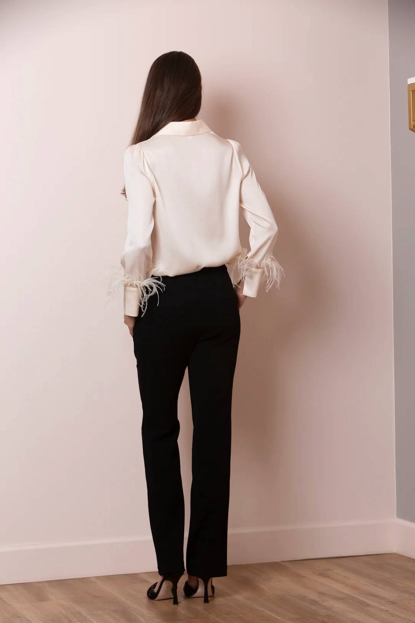 Jessie Liu - Silk Blouse with Feathers