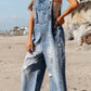 1 The Woman - Distressed Pocketed Wide Leg Capri Denim Overall