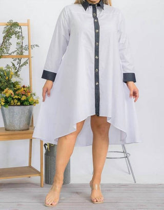 Karen T Design - Asymmetrical Shirt Dress With Contrast Collar