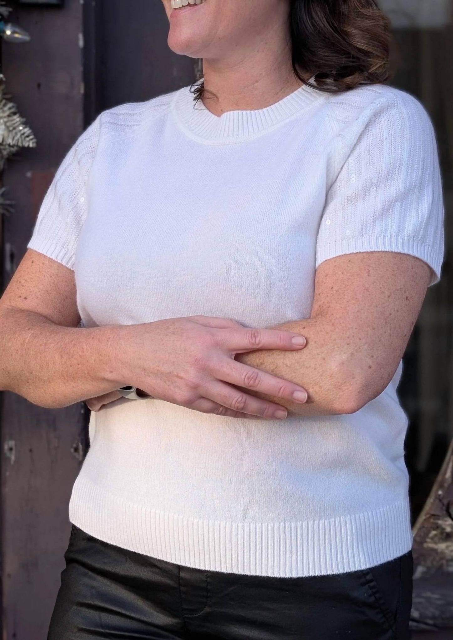 Minnie Rose - Sequin Cashmere Raglan Top