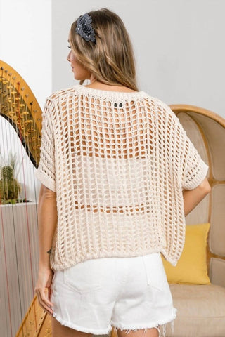 Bibi - Short Sleeve Net Crochet Top