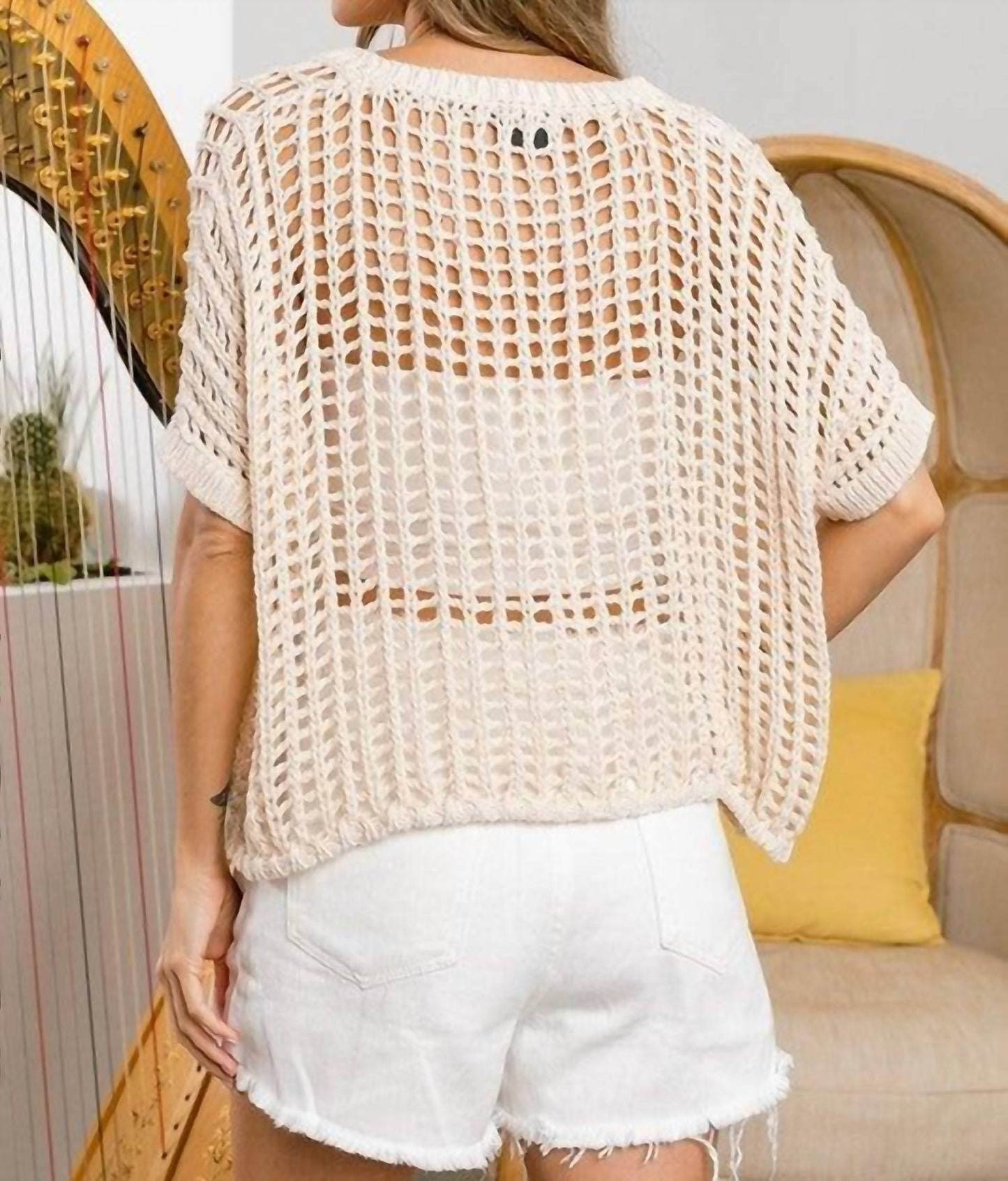 Bibi - Short Sleeve Net Crochet Top