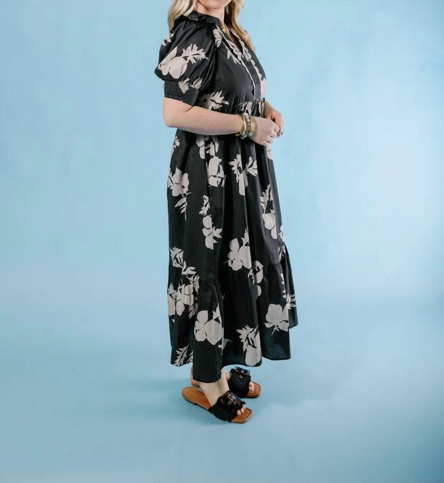 Entro - Floral Midi Dress With Scallop Detail