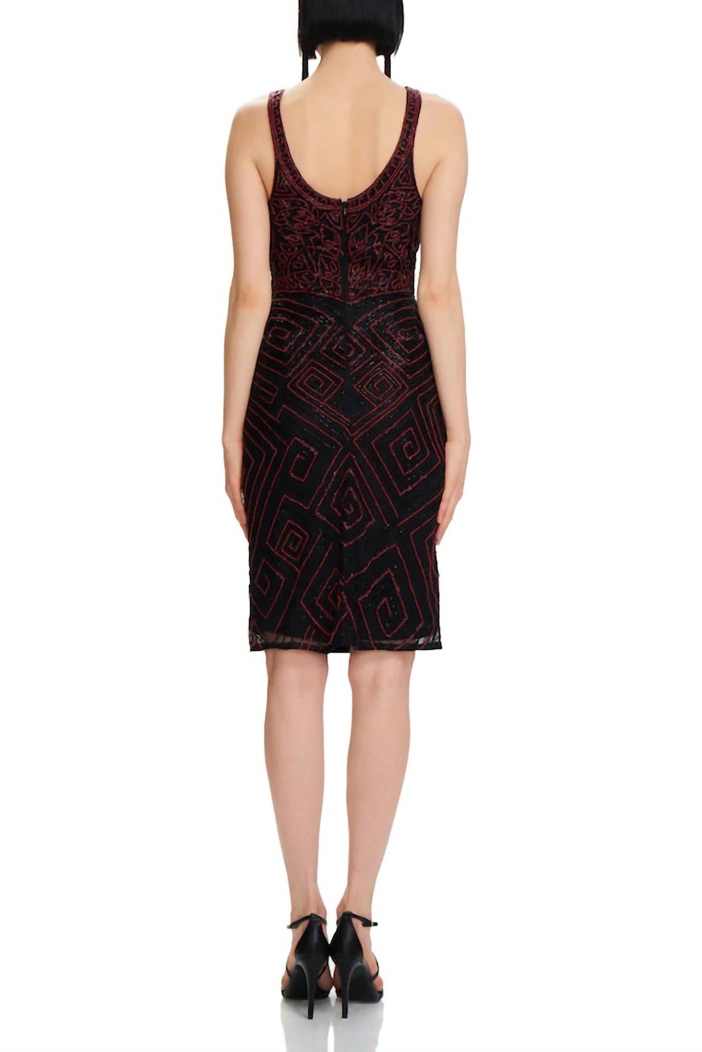Theia - Sleeveless Beaded Mesh Dress
