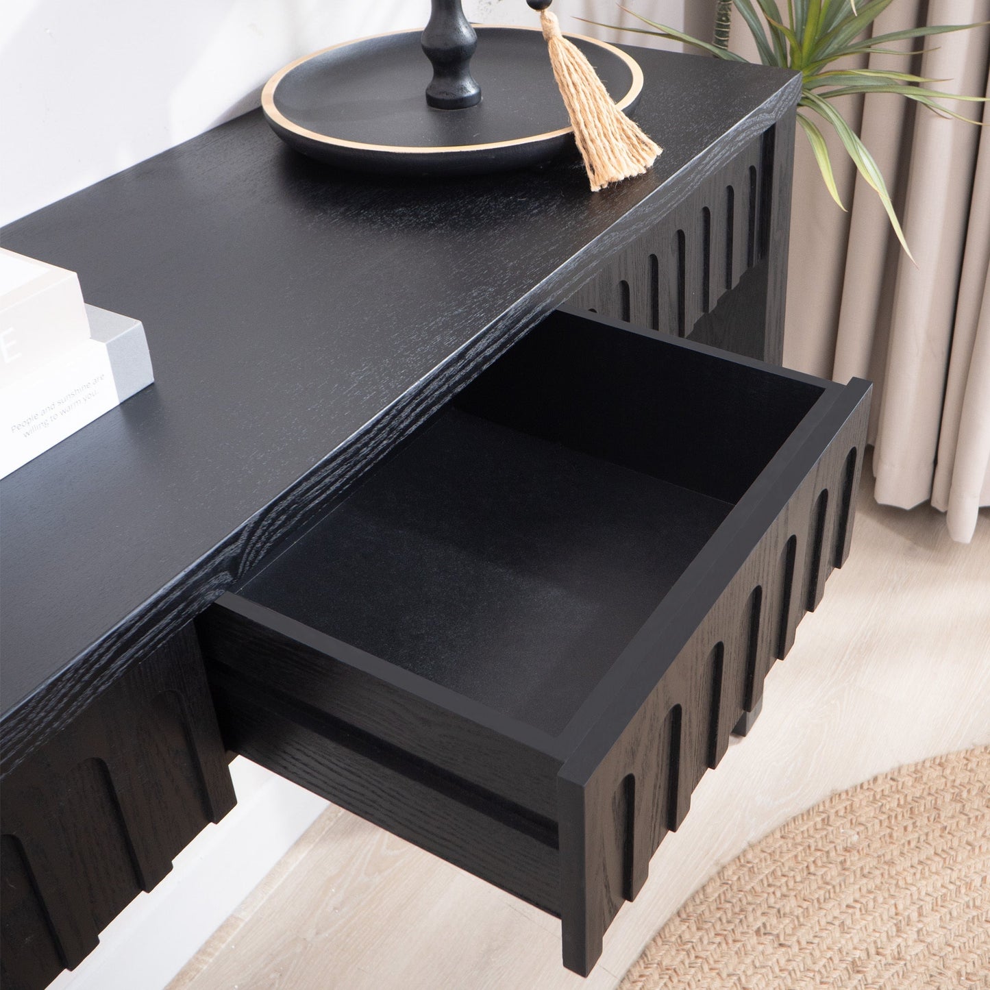 Modern Black Console Table with 4 Drawers – 59.2" Entryway Table with Storage