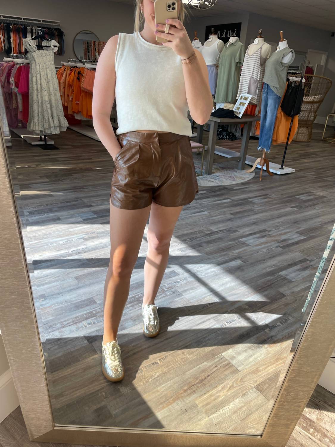 Entro - High Waisted Leather Shorts