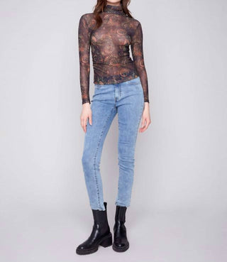 Charlie B - Mock Neck Top With Side Ruching