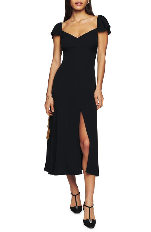 Reformation Baxley Flutter Sleeve Midi Dress in Black, Size 0
