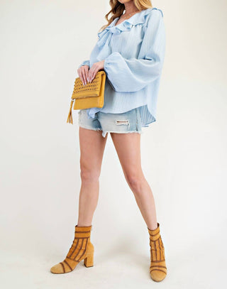 Easel - Ruffled Poplin Woven Blouse